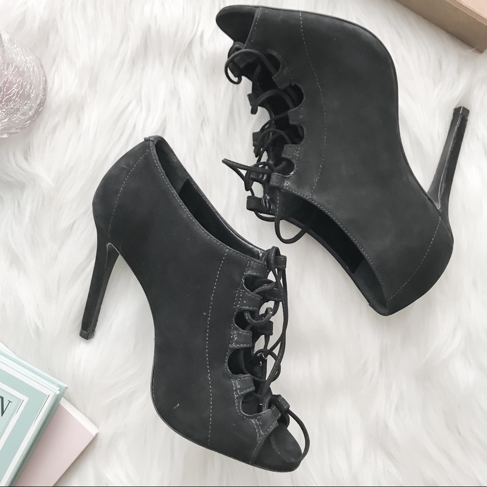 SCHUTZ Natalie Suede Lace Up Pump Black Bootie US7 - Picture 6 of 8